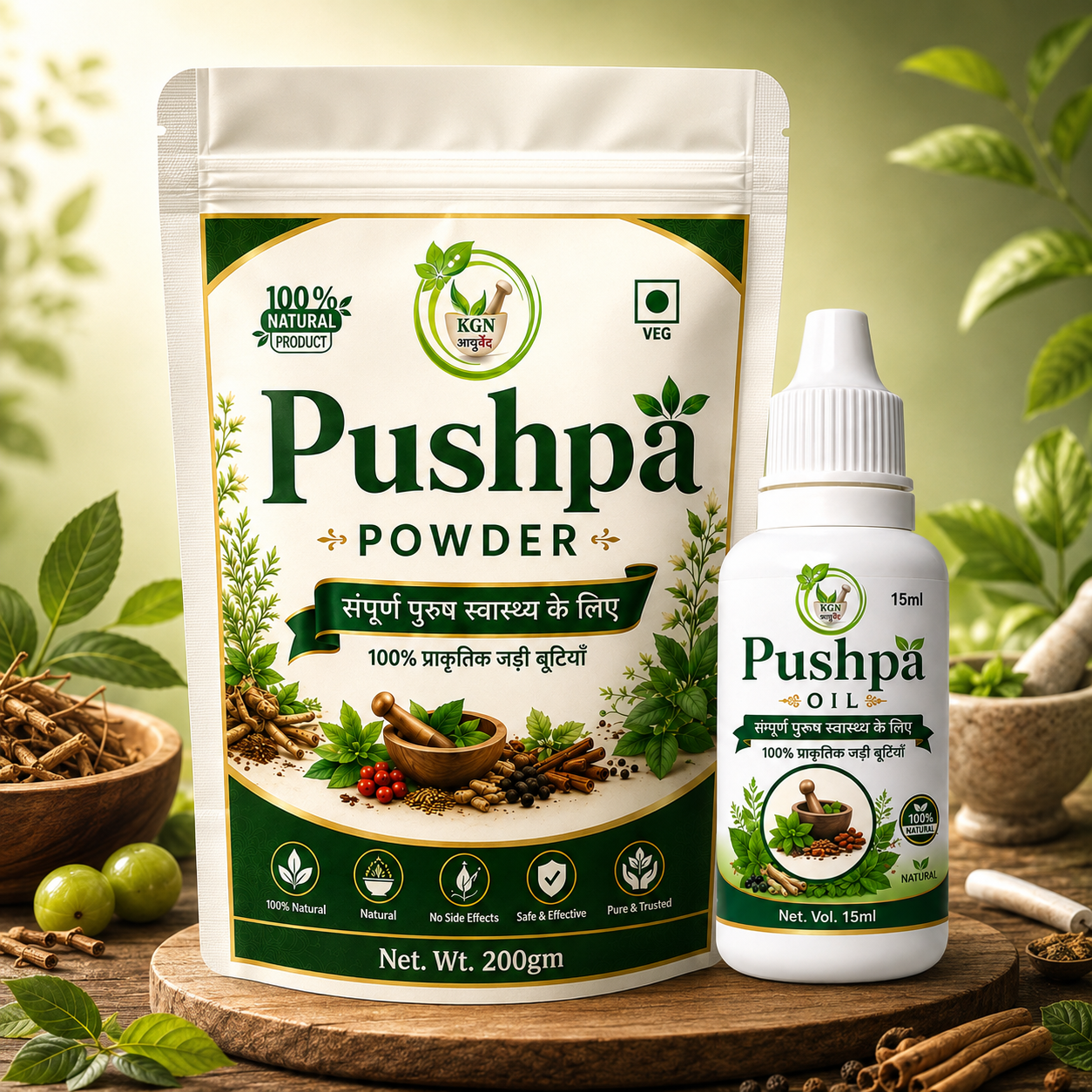 Pushpa Combo Pack | आयुर्वेदिक हर्बल पाउडर + ऑयल | पुरुषों के स्वास्थ्य एवं स्टैमिना के लिए
